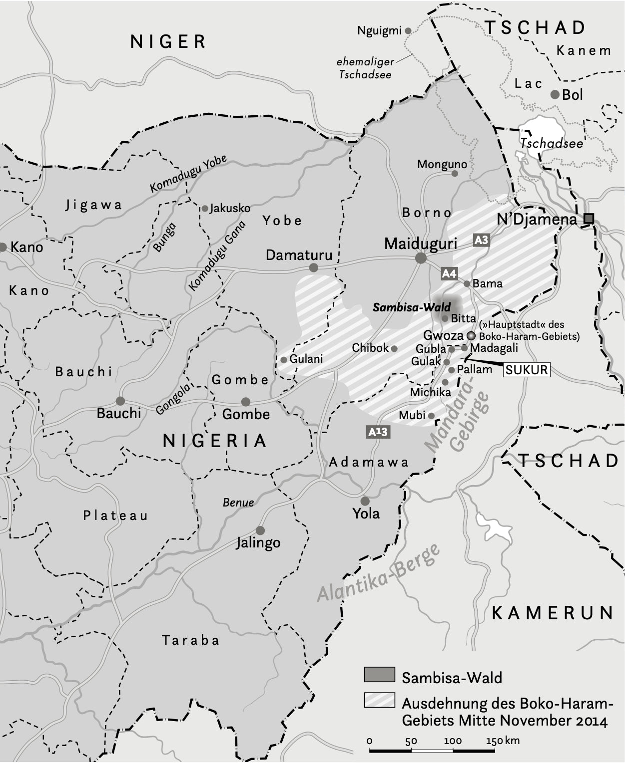 Landkarte Gebiet der Boko Haram