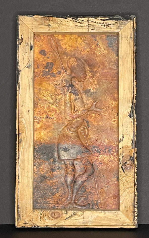 Plaque en cuivre Homme avec bâton – Art africain de la République Démocratique du Congo