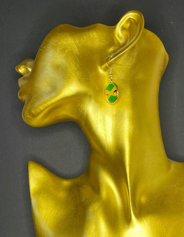 Boucle d’oreille rasta Jamaica aux couleurs du drapeau jamaïcain – vert, jaune et noir