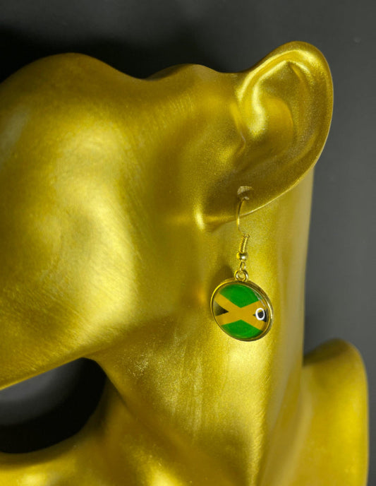 Boucle d’oreille rasta Jamaica aux couleurs du drapeau jamaïcain – vert, jaune et noir