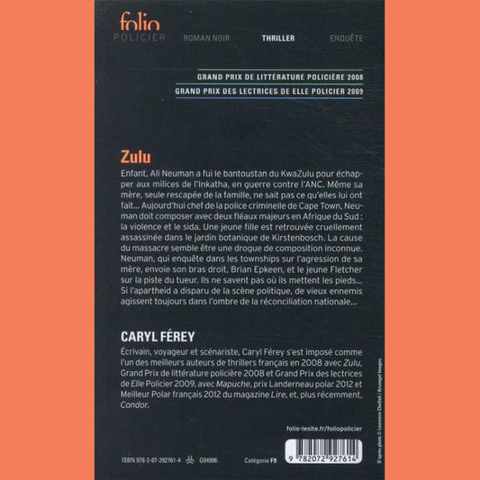 Zulu de Caryl Férey - Rück,seite