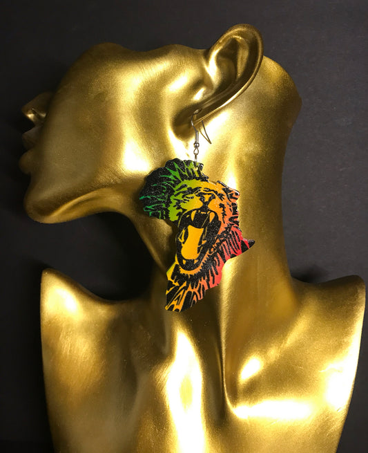 Ohrringe Afrika mit Löwenmotiv in Rasta-Farben