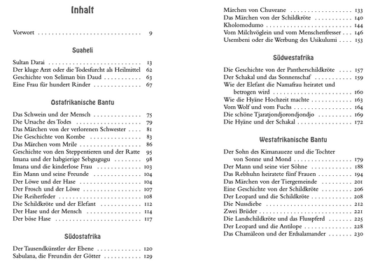 Inhaltsverzeichnis Märchen aus Afrika