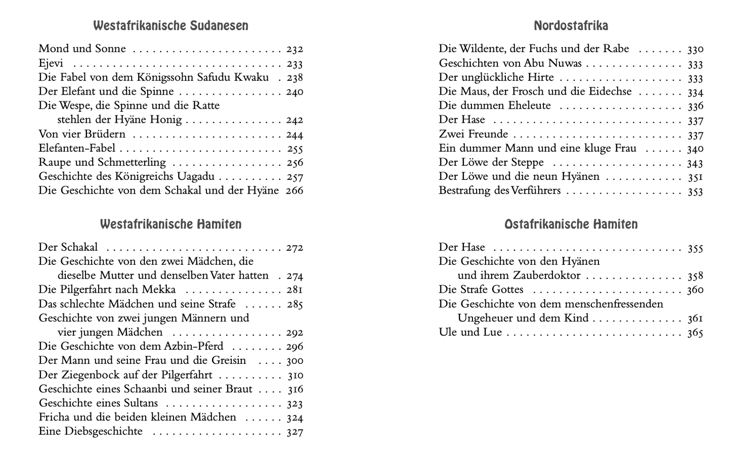 Inhaltsverzeichnis Märchen aus Afrika