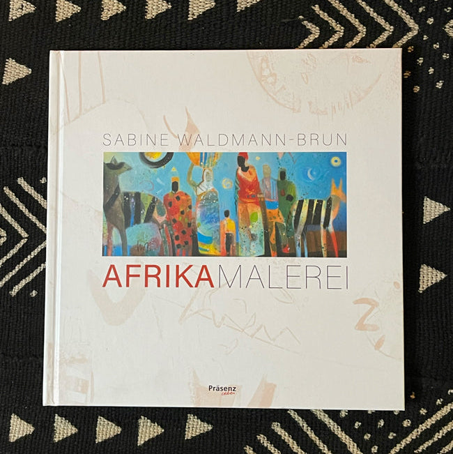 Afrika Malerei Sabine Waldmann-Brun – Detailansicht des Buchcovers mit afrikanischen Figuren in Farbe und Muster