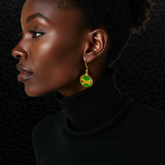 Boucle d’oreille rasta Jamaica aux couleurs du drapeau jamaïcain – vert, jaune et noir