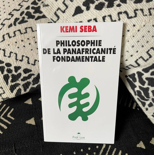 Kemi Seba tenant son livre Philosophie de la panafricanité fondamentale