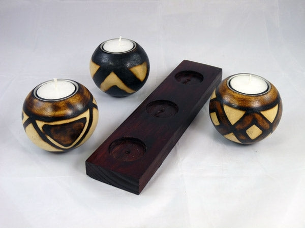 Afrikanischer Teelichthalter "Burnt Pattern" – Handarbeit aus Südafrika