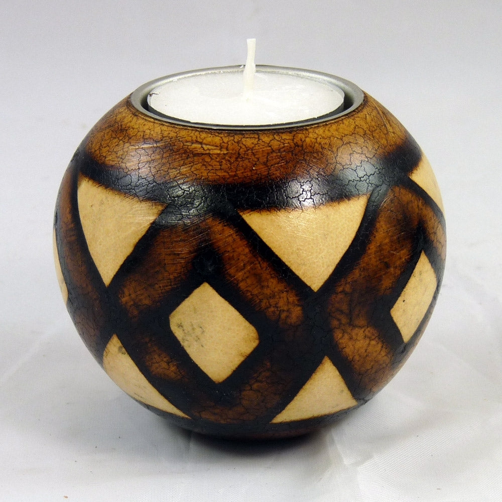 Afrikanischer Teelichthalter "Burnt Pattern" – Handarbeit aus Südafrika