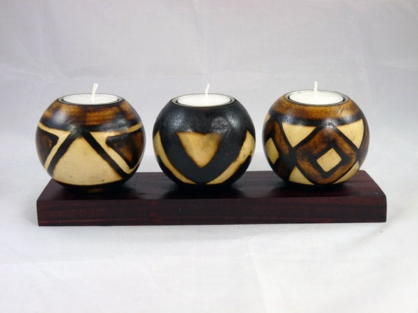 Afrikanischer Teelichthalter "Burnt Pattern" – Handarbeit aus Südafrika