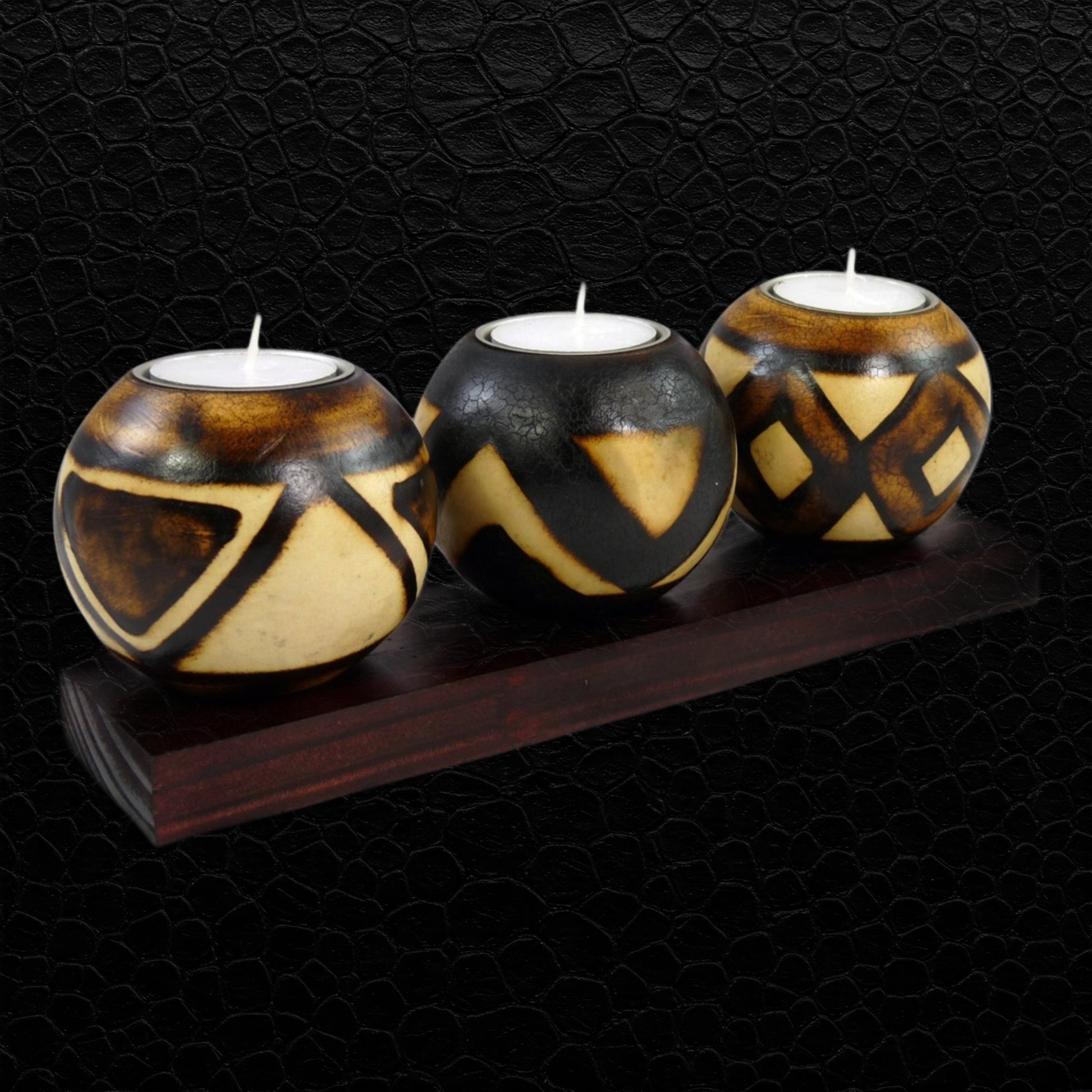 Afrikanischer Teelichthalter "Burnt Pattern" – Handarbeit aus Südafrika
