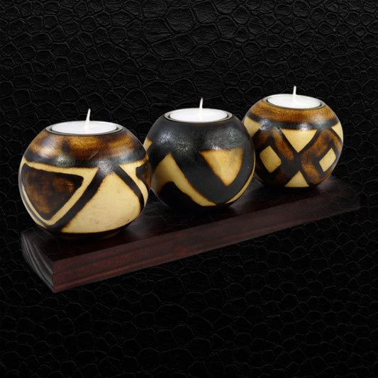 Afrikanischer Teelichthalter "Burnt Pattern" – Handarbeit aus Südafrika