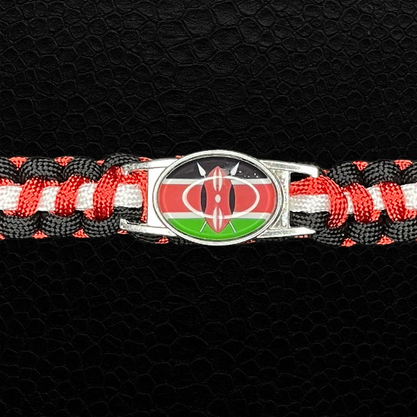 Überlebensarmband Kenia Paracord geflochten Schwarz Rot Weiß Grün U-Schnalle 150 kg Zugfestigkeit