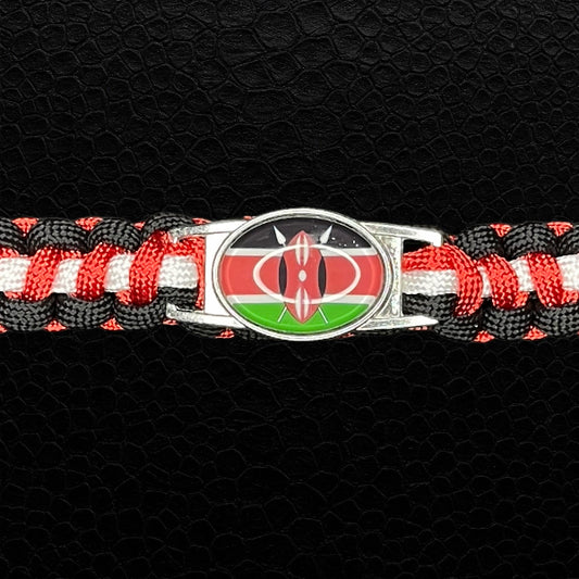 Überlebensarmband Kenia Paracord geflochten Schwarz Rot Weiß Grün U-Schnalle 150 kg Zugfestigkeit